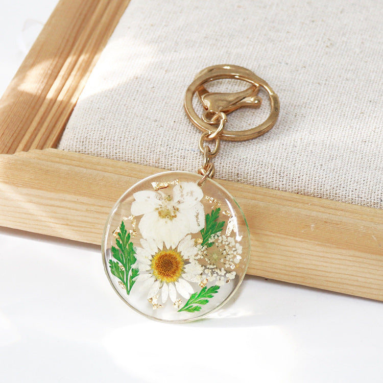 Wholesale 6pcs/pack Resin Natural Dried Flower Sunflower Keychain